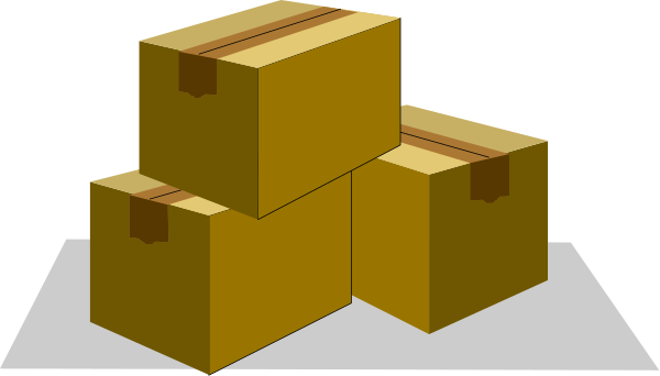 The image shows a stack of three brown cardboard boxes with visible flaps on top against an indistinct background.