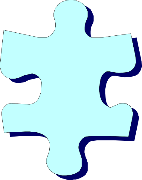 The image shows a blue puzzle piece with white lines indicating its shape against a dark background.