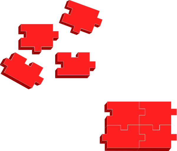 The image shows a collection of red puzzle pieces scattered on top of each other against a black background with no discernible features to indicate an action taking place in any specific location involving objects like people, animals, buildings, etc., as it is purely abstract and does not depict anything concrete or identifiable.