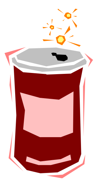 The image shows a red can of soda with an explosion effect around it on what appears to be a gray background.