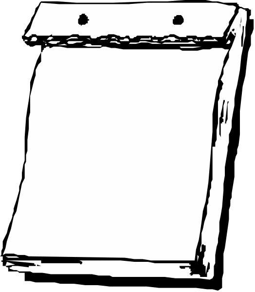 The black and white illustration shows a blank piece of paper with two holes at top for binding into notebooks, placed on what appears to be an easel stand against a dark background.