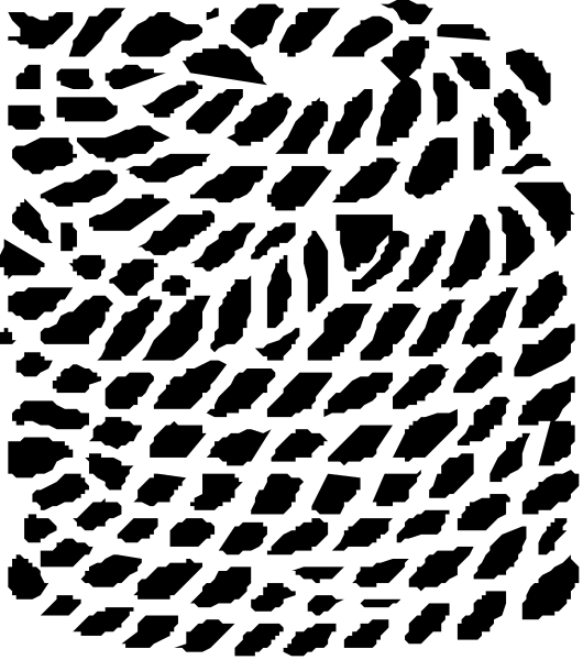 The image shows a black screen with white lines creating an abstract pattern that resembles a stylized representation of blinds on windows in various orientations.