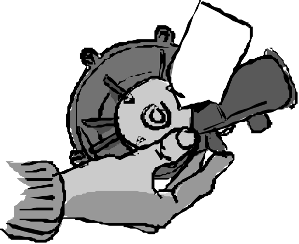 The black and white cartoon shows a character holding an object that resembles a gun with its barrel pointed downwards towards another smaller figure lying on the ground below it; both characters appear to be in motion, possibly engaged in some sort of action scene.