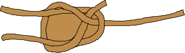 The image shows a rope with knots tied around it on top of what appears to be a table surface against an indistinct background.
