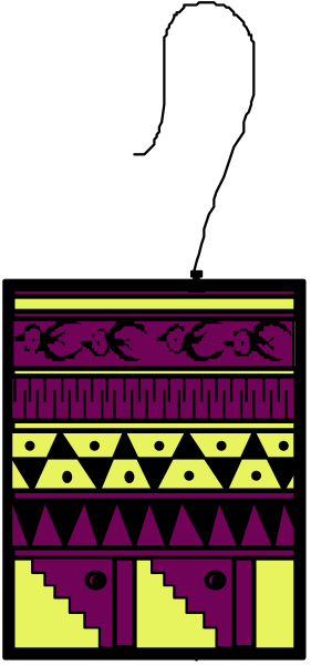 The image shows a pixelated purple object with yellow eyes on it against a gray background.