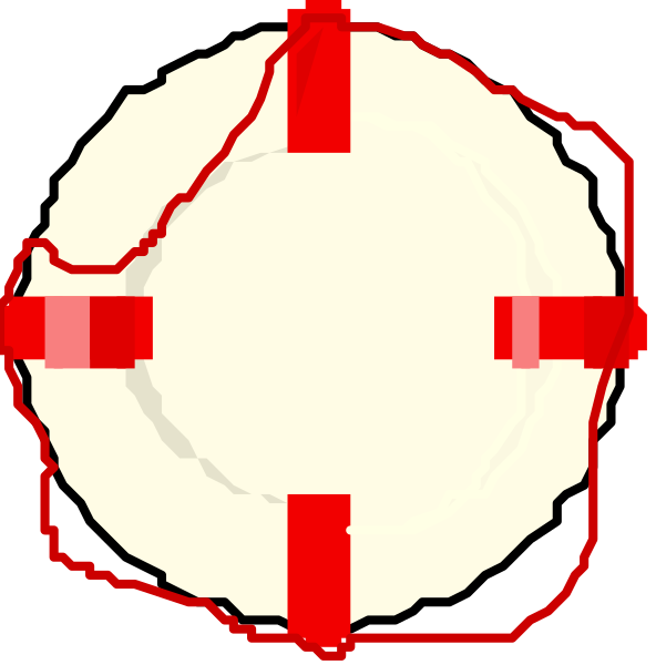 The image shows a simple black and white diagram of an object with red lines indicating its parts: it appears to be some kind of mechanical device or equipment, possibly related to electronics given the presence of what looks like circuitry on one side; there is no text present in this clip-art style illustration.