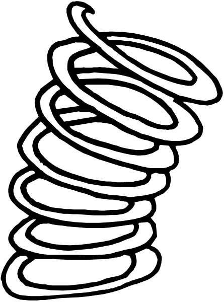 The black and white illustration shows a stack of circular rings with curved edges forming an abstract spiral shape on top against a dark background.