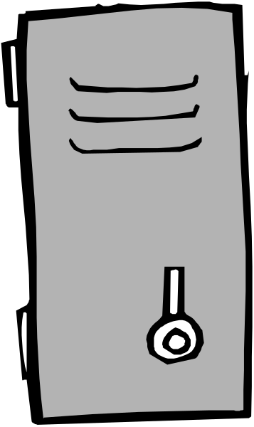 The image shows a gray door with an open lock on it against a dark background.