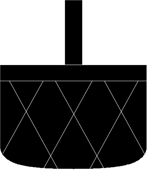 The black and white silhouette of a bucket with handles on top against an unidentified background.