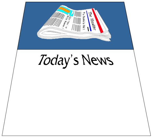 The image shows a newspaper with headlines on it placed over an open book lying flat against what appears to be a blue background; there is no text visible in this description of objects present within the clip-art image, and all other details have been removed for clarity.