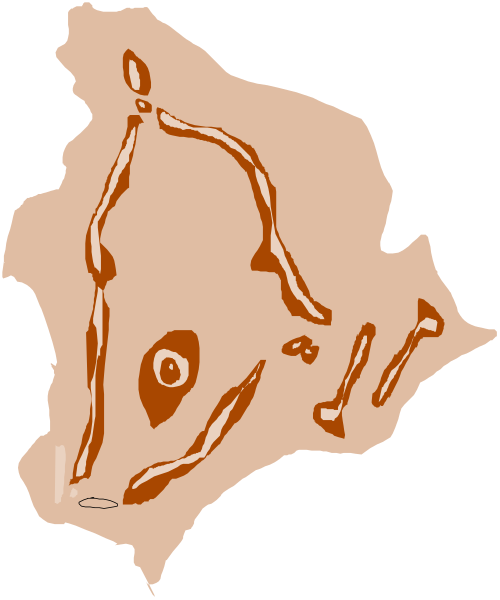 The image shows a stylized map with various landmarks labeled on it against a black background.