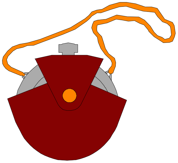 The image shows a red bomb with an orange fuse attached to it by two wires on either side of its body; there is no explosion depicted in this clip-art illustration.