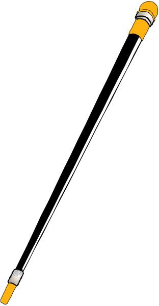 The image shows a black and white illustration of an object that appears to be some kind of tool with two handles connected by what looks like a flexible joint in between them; it is placed against a gray background, which suggests this could possibly represent a cleaning brush or similar item used for reaching into tight spaces.