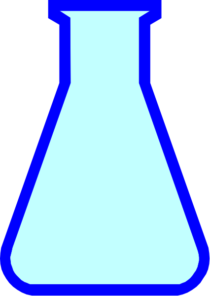 The image shows a stylized blue flask with white interior lighting against an unseen background.