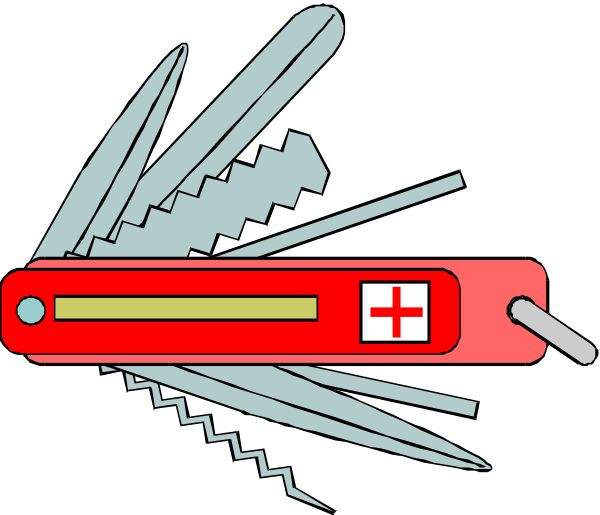 The image shows a pair of scissors with an open blade pointing upwards next to what appears to be medical supplies including bandages and possibly other first aid items.