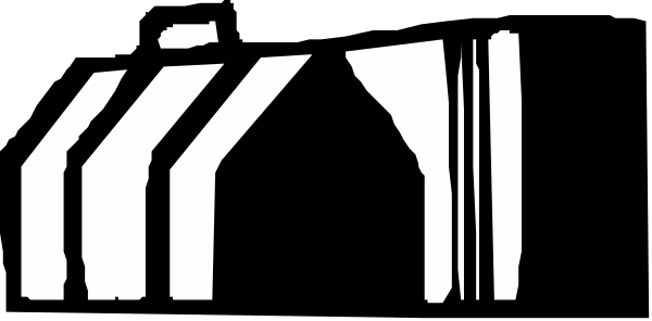 The image shows a black and white graphic of an abstract design that resembles text with distorted shapes forming letters; it is set against a gray background without any specific context provided for objects, people, animals, actions, or setting.