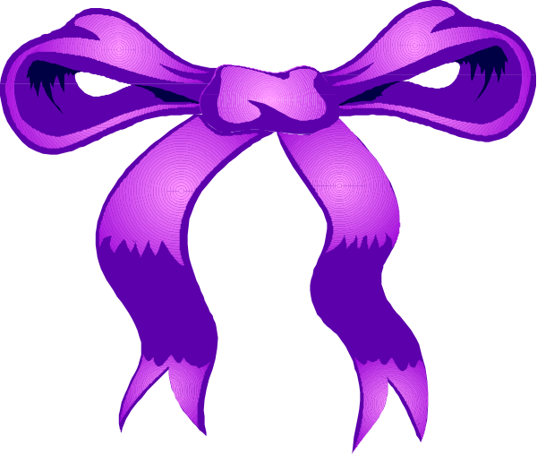 The image shows a purple ribbon with two tails tied together at each end, resembling an animal's tail.