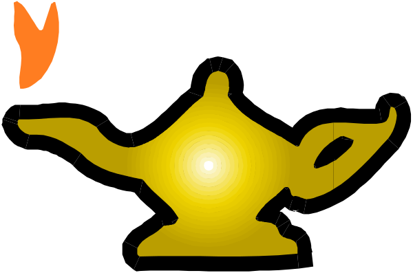 The image shows a golden lamp with two flames on either side of it against an orange background.
