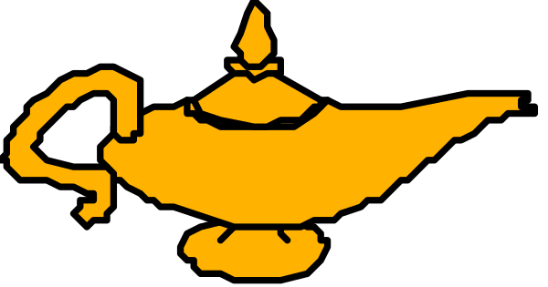 The image shows a black banner with an illustration of Aladdin's lamp on it against a white background.