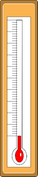 The image shows a thermometer with red mercury inside it against an orange background on what appears to be a wall.