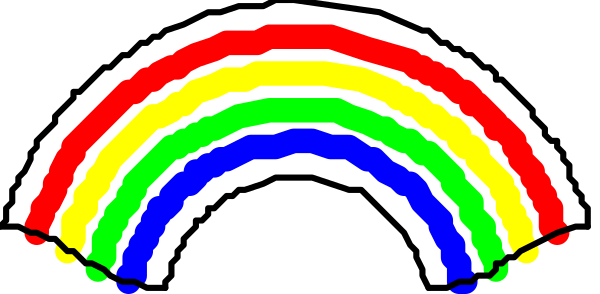 The image shows a rainbow with two distinct arches on either side of it against a gray background.