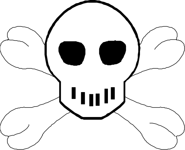 The black and white logo of a skull with crossed bones on it.