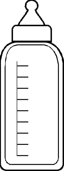 The black and white illustration shows a baby bottle with measurements on it next to an adult syringe labeled "10 ml".