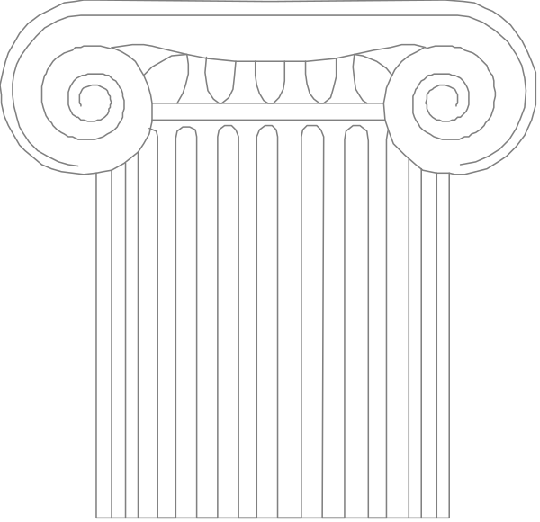The black and white line drawing shows a classical architectural column with an entablature featuring two decorative scrolls on either side of what appears to be a capital at its top.