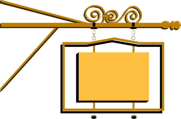 The image shows a blackboard with chalk writing on it placed inside an open frame that has decorative scrollwork at its corners; there is no text visible in this clip-art representation of a classroom scene, and only one object can be identified: "blackboard".