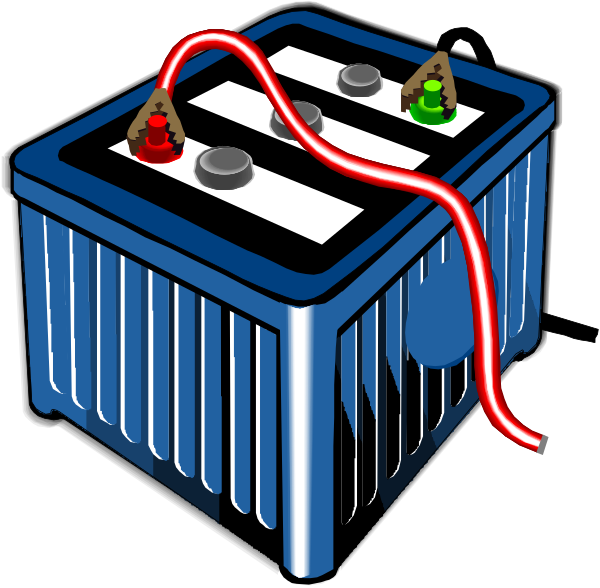 The image shows a cartoon of an electric battery with two red wires connected to it on top left corner; below that is another smaller illustration showing three green buttons in sequence from bottom right to upper middle, and above them there's one blue button at center-right side.