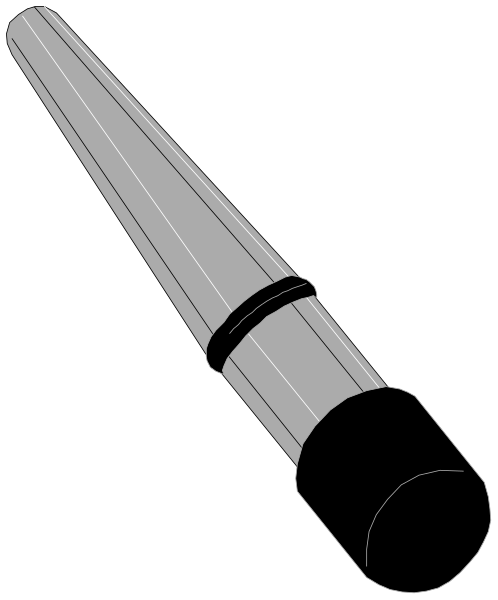 The black and white illustration shows a single object: an ink pen with its cap on top of it.