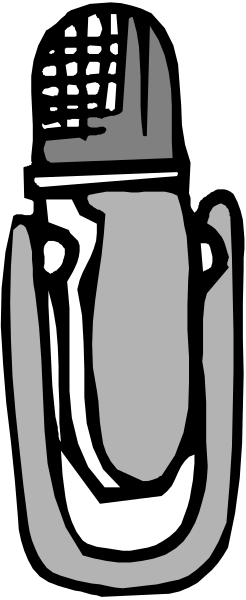 The black and white drawing shows a microphone with an attached pen on top of it.