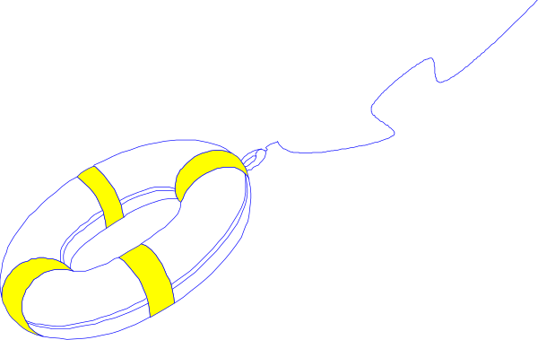 The image shows a lifebuoy with an attached rope on its right side next to another identical object that is connected by a blue line at one end of it.