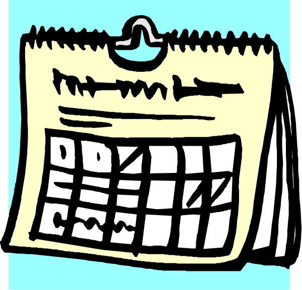 The image shows a calendar with dates filled out on it against a blue background.