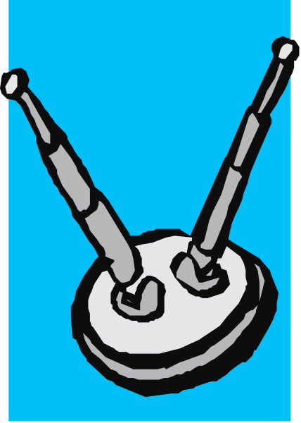 The image shows a blue background with two white towers on it; there is no text present within this small clip-art illustration.
