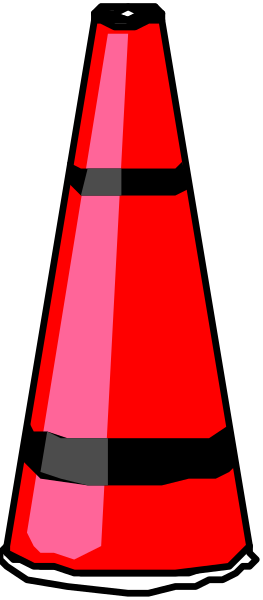 The image shows a red traffic cone on its side with an orange reflector strip atop it against a gray background.