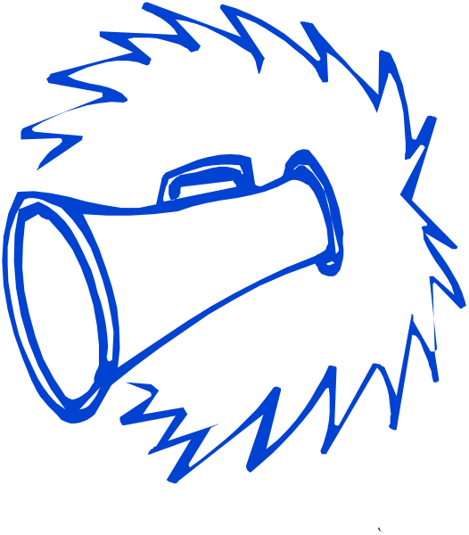 The image shows a blue megaphone with spikes around it on top of what appears to be an explosion graphic.