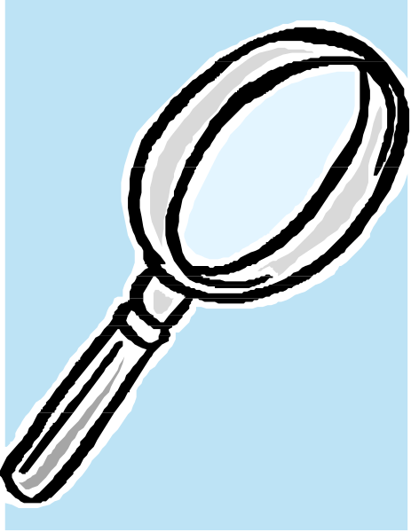 The image shows a magnifying glass with an open handle pointing towards it against a light blue background that suggests water or sky.