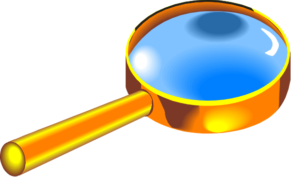 The image shows a magnifying glass with an eye lens placed on top of it over what appears to be a pot handle in front of which there is another object that resembles a blue bubble floating above its surface, and below this floaty item lies something orange-reddish shaped like the bottom part of a bottle or container.