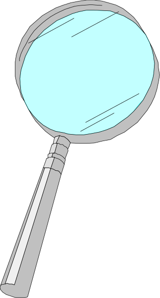 The image shows a magnifying glass with an open lens pointing towards something out of frame on what appears to be a dark background.