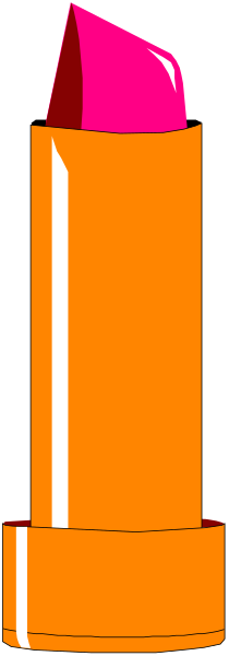 The image shows a tall orange lipstick tube with pink lips on it against an unidentified background.