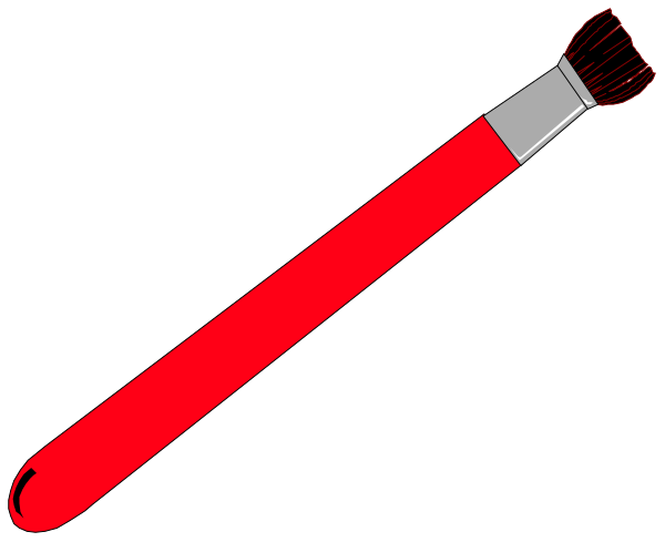 The image shows a red paintbrush with white bristles on its side against a black background.
