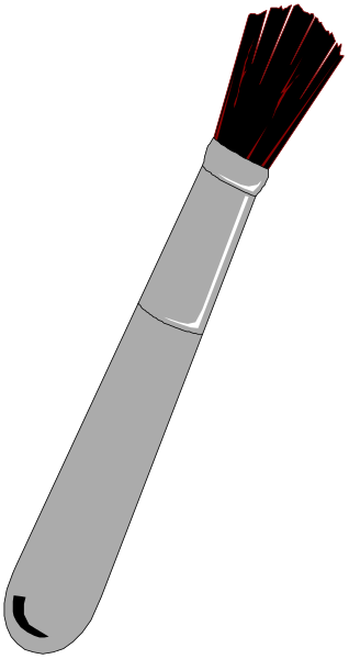The image shows a black brush with red bristles on it against a white background.