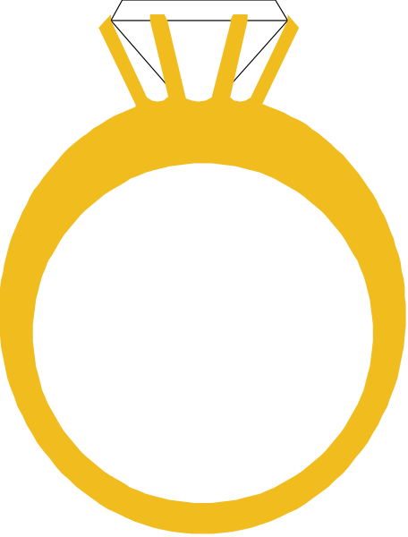 The image shows a stylized depiction of an engagement ring with a diamond on top set against a plain background.