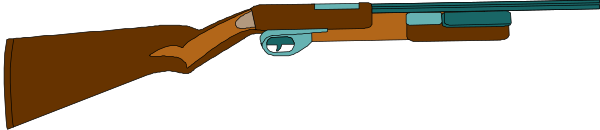 The image shows a rifle with blue accents on it against a gray background.