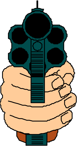 The image shows a cartoon gun with two bullets inside it pointing to its right side against an orange background.