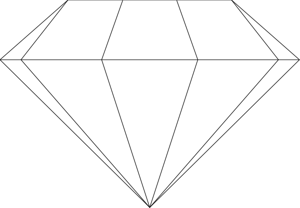 The image shows a black and white illustration of a diamond with facets against an untextured background.