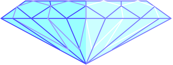 The image shows a collection of clear gemstones with blue lighting around them against a dark background.