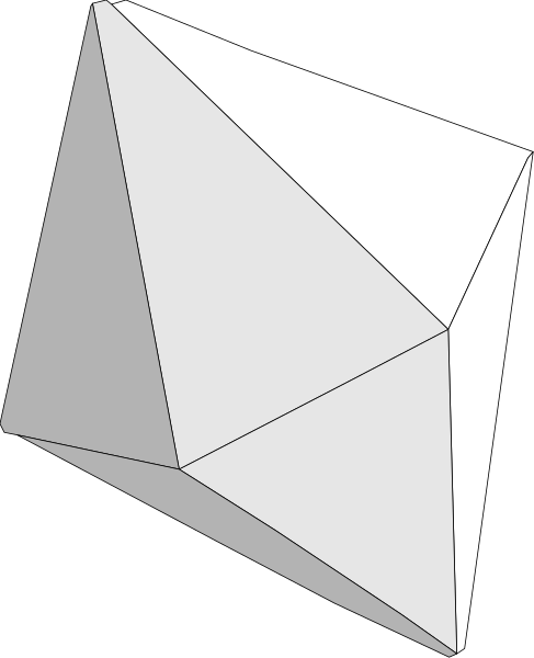 The image shows a three-dimensional rendering of an octahedron with white faces against a black background.