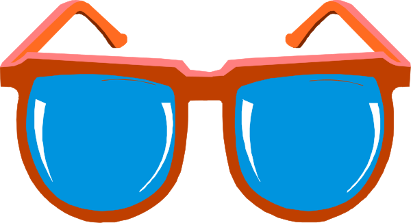The image shows a pair of red sunglasses with blue lenses against an indistinct background.